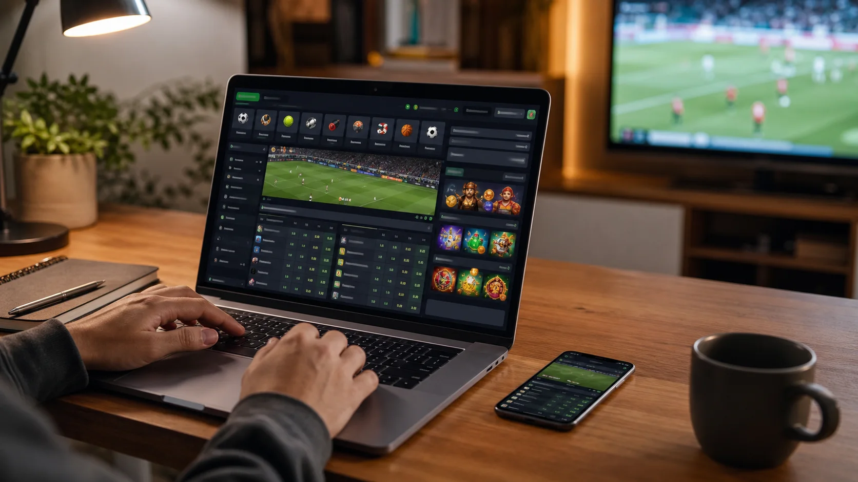 Plataforma spinpalace em notebook e celular com apostas esportivas e cassino online